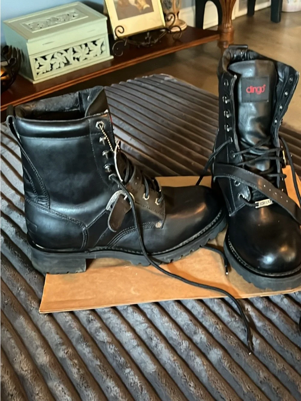 Dingo Black Leather Lace-Up Riding Boots